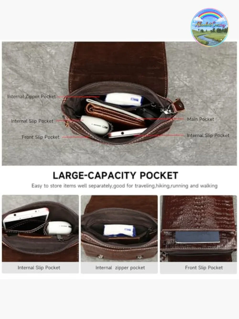 Genuine Leather Mini Messenger Bag Crocodile Embossed Crossbody Sling Bag